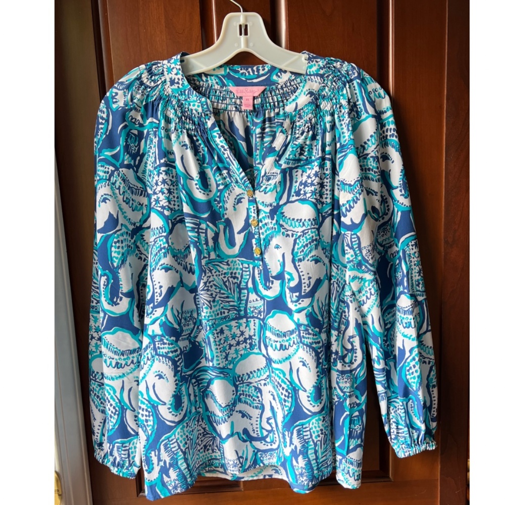 Lilly Pulitzer Elsa Blouse XS Blue Elephant